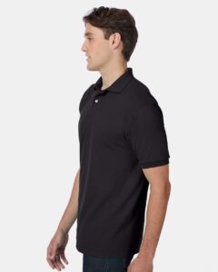 Hanes 054X Unisex EcoSmart® Jersey Polo – Black (on model side)