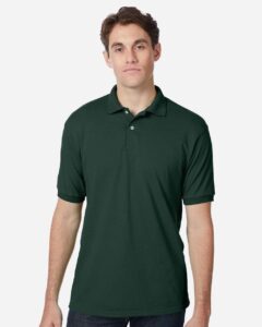 Hanes 054X Unisex EcoSmart® Jersey Polo – Deep Forest (on model)
