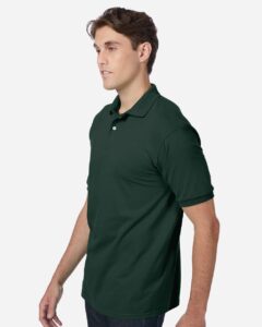 Hanes 054X Unisex EcoSmart® Jersey Polo – Deep Forest (on model side)