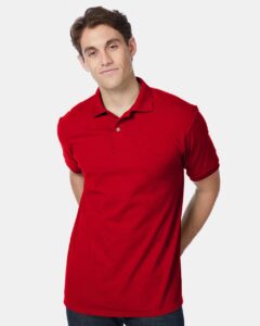Hanes 054X Unisex EcoSmart® Jersey Polo – Deep Red (on model)