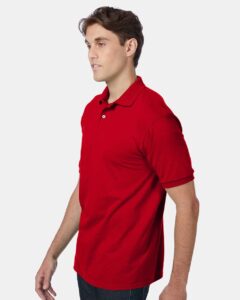 Hanes 054X Unisex EcoSmart® Jersey Polo – Deep Red (on model side)