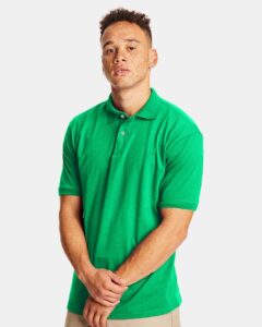 Hanes 054X Unisex EcoSmart® Jersey Polo – Kelly (on model)