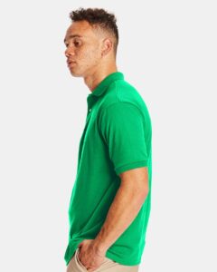 Hanes 054X Unisex EcoSmart® Jersey Polo – Kelly (on model side)
