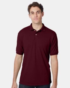 Hanes 054X Unisex EcoSmart® Jersey Polo – Maroon (on model)