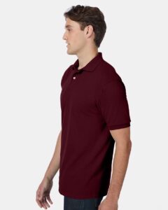 Hanes 054X Unisex EcoSmart® Jersey Polo – Maroon (on model side)