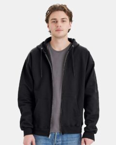 Hanes F280 Unisex Ultimate Cotton® Full-Zip Hooded Sweatshirt – Black (on model)