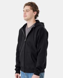 Hanes F280 Unisex Ultimate Cotton® Full-Zip Hooded Sweatshirt – Black (on model side)