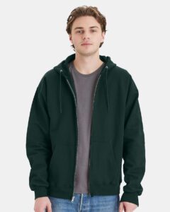 Hanes F280 Unisex Ultimate Cotton® Full-Zip Hooded Sweatshirt – Deep Forest (on model)