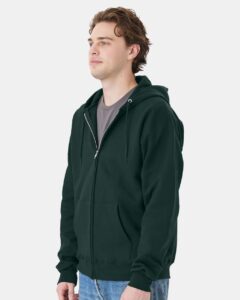 Hanes F280 Unisex Ultimate Cotton® Full-Zip Hooded Sweatshirt – Deep Forest (on model side)