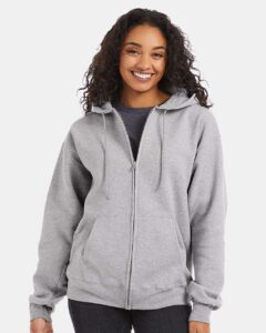 Hanes F280 Unisex Ultimate Cotton® Full-Zip Hooded Sweatshirt – Light Steel (on model)