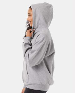 Hanes F280 Unisex Ultimate Cotton® Full-Zip Hooded Sweatshirt – Light Steel (on model side)