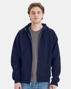 Hanes F280 Unisex Ultimate Cotton® Full-Zip Hooded Sweatshirt – Navy (on model)