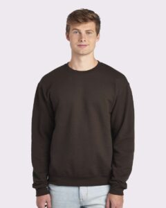 JERZEES 562MR Unisex NuBlend® Crewneck Sweatshirt – Chocolate (on model)