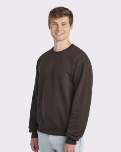 JERZEES 562MR Unisex NuBlend® Crewneck Sweatshirt – Chocolate (on model side)