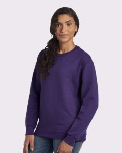 JERZEES 562MR Unisex NuBlend® Crewneck Sweatshirt – Deep Purple (on model side)