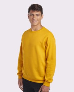 JERZEES 562MR Unisex NuBlend® Crewneck Sweatshirt – Gold (on model side)