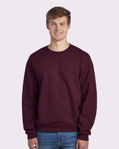 JERZEES 562MR Unisex NuBlend® Crewneck Sweatshirt – Maroon (on model)