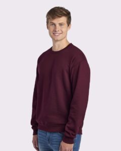 JERZEES 562MR Unisex NuBlend® Crewneck Sweatshirt – Maroon (on model side)