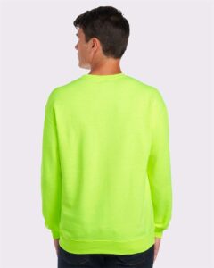 JERZEES 562MR Unisex NuBlend® Crewneck Sweatshirt – Safety Green (on model back)