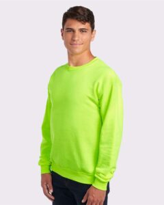 JERZEES 562MR Unisex NuBlend® Crewneck Sweatshirt – Safety Green (on model side)