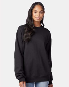 Hanes F260 Unisex Ultimate Cotton® Crewneck Sweatshirt – Black (on model)