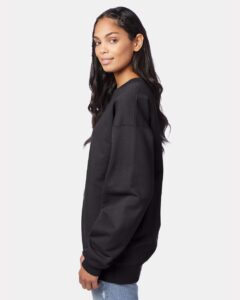 Hanes F260 Unisex Ultimate Cotton® Crewneck Sweatshirt – Black (on model side)