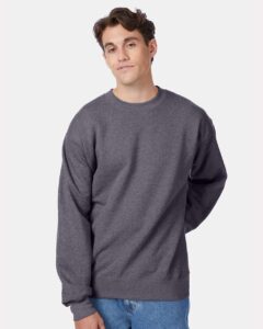 Hanes F260 Unisex Ultimate Cotton® Crewneck Sweatshirt – Charcoal Heather (on model)