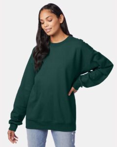 Hanes F260 Unisex Ultimate Cotton® Crewneck Sweatshirt – Deep Forest (on model)