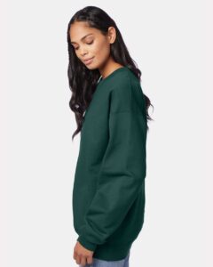 Hanes F260 Unisex Ultimate Cotton® Crewneck Sweatshirt – Deep Forest (on model side)
