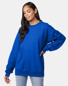 Hanes F260 Unisex Ultimate Cotton® Crewneck Sweatshirt – Deep Royal (on model)