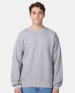 Hanes F260 Unisex Ultimate Cotton® Crewneck Sweatshirt – Light Steel (on model)