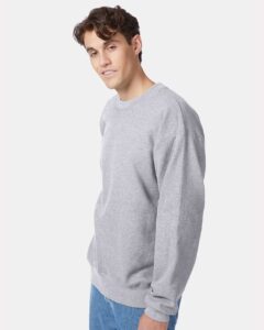 Hanes F260 Unisex Ultimate Cotton® Crewneck Sweatshirt – Light Steel (on model side)