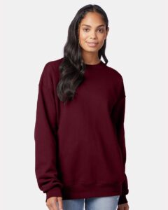 Hanes F260 Unisex Ultimate Cotton® Crewneck Sweatshirt – Maroon (on model)