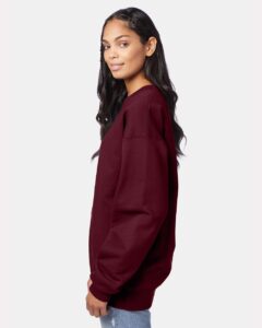 Hanes F260 Unisex Ultimate Cotton® Crewneck Sweatshirt – Maroon (on model side)