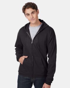 Hanes P180 Unisex EcoSmart® Full-Zip Hooded Sweatshirt – Black (on model)