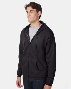 Hanes P180 Unisex EcoSmart® Full-Zip Hooded Sweatshirt – Black (on model side)