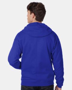 Hanes P180 Unisex EcoSmart® Full-Zip Hooded Sweatshirt – Deep Royal (on model back)