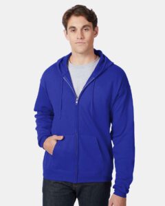 Hanes P180 Unisex EcoSmart® Full-Zip Hooded Sweatshirt – Deep Royal (on model)
