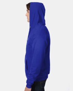 Hanes P180 Unisex EcoSmart® Full-Zip Hooded Sweatshirt – Deep Royal (on model side)