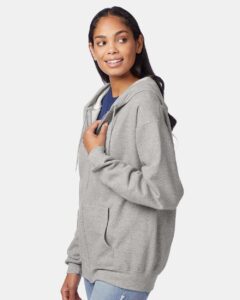 Hanes P180 Unisex EcoSmart® Full-Zip Hooded Sweatshirt – Light Steel (on model side)