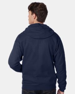Hanes P180 Unisex EcoSmart® Full-Zip Hooded Sweatshirt – Navy (on model back)