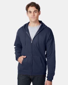 Hanes P180 Unisex EcoSmart® Full-Zip Hooded Sweatshirt – Navy (on model)