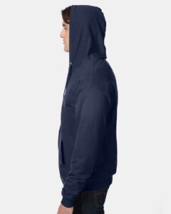 Hanes P180 Unisex EcoSmart® Full-Zip Hooded Sweatshirt – Navy (on model side)