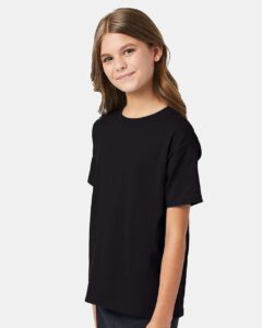 Hanes 5370 Youth EcoSmart® T-Shirt – Black (on model side)