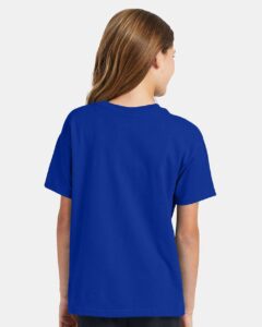 Hanes 5370 Youth EcoSmart® T-Shirt – Deep Royal (on model back)