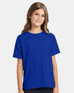 Hanes 5370 Youth EcoSmart® T-Shirt – Deep Royal (on model)