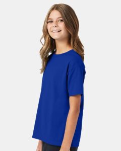Hanes 5370 Youth EcoSmart® T-Shirt – Deep Royal (on model side)
