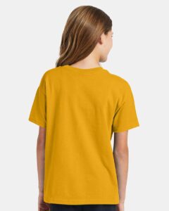 Hanes 5370 Youth EcoSmart® T-Shirt – Gold (on model back)