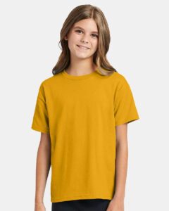 Hanes 5370 Youth EcoSmart® T-Shirt – Gold (on model)