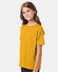 Hanes 5370 Youth EcoSmart® T-Shirt – Gold (on model side)